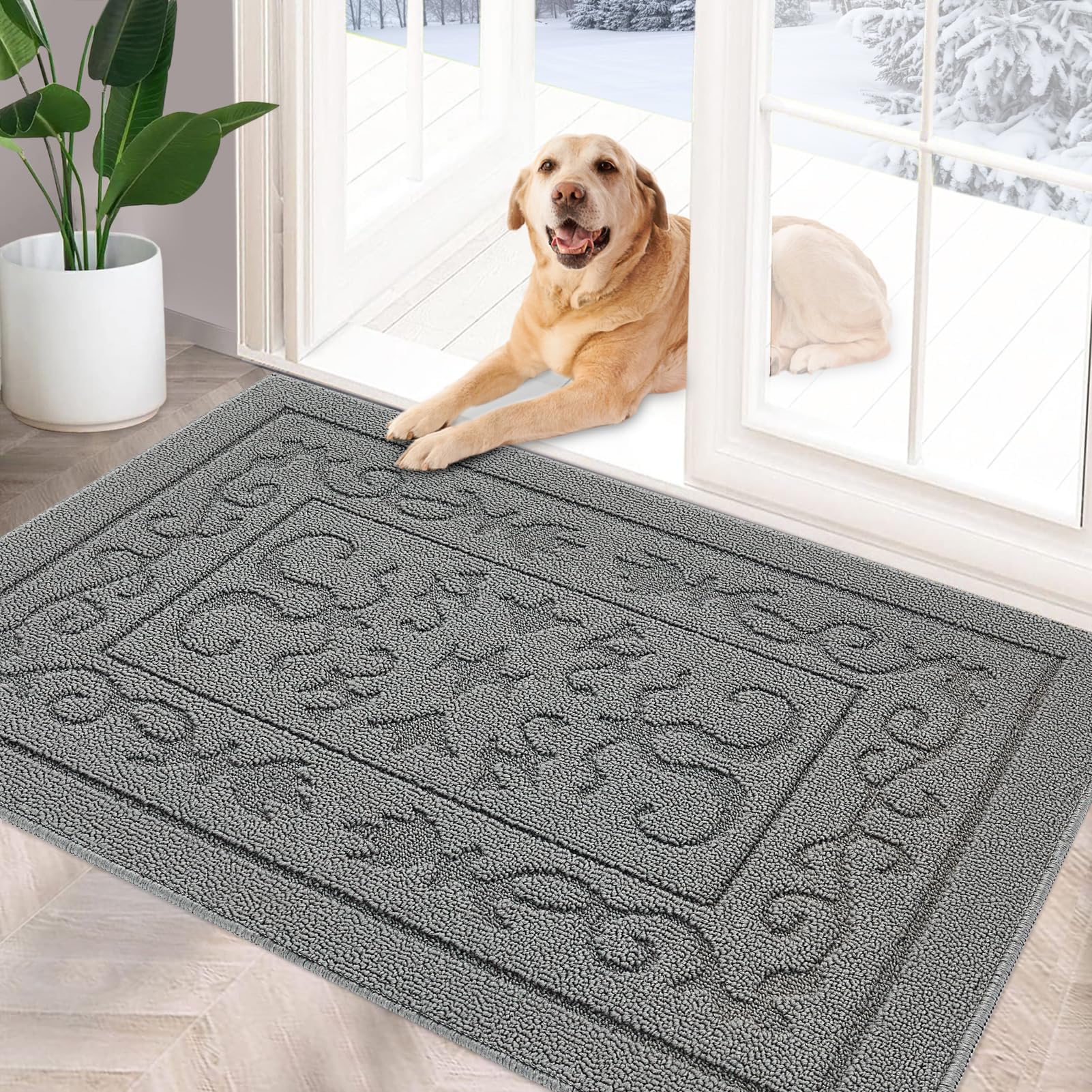 Foneyi Indoor Doormat, Front Back Door Mat 20'X32' Washable, Rubber Backing Non Slip Door Mats, Low-Profile Absorbent Entrance